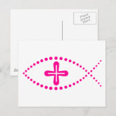 Ichthus Pink Christlich Fisch Postkarte (Vorne/Hinten)