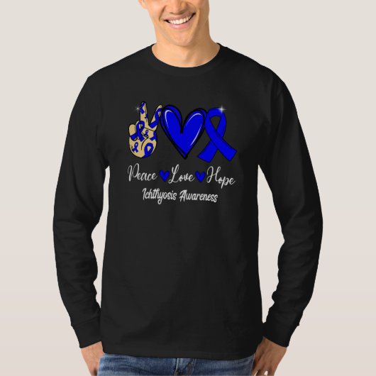Ichthyosis Awareness Peace Love Hope Blue Ribbon T-Shirt (Vorderseite)