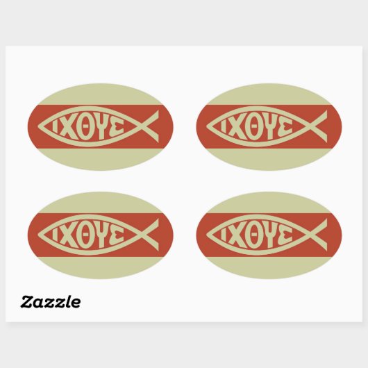 Ichthys (Christliches Fischsymbol) Ovaler Aufkleber (Blatt)