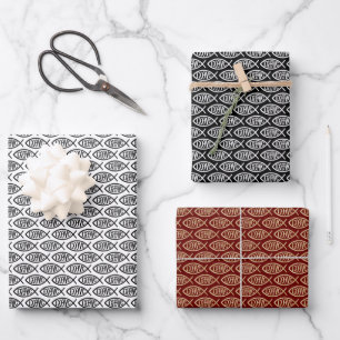 Ichthys-Christussymbol-Muster Geschenkpapier Set