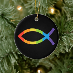 Ichthys Jesus Fish LGBTQ Gay Christlich Keramik Ornament