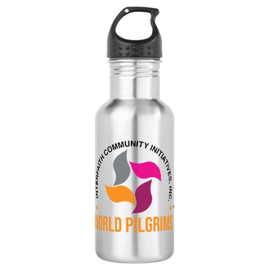 ICI World Pilgrims Branded Water Bottle (Silver) Edelstahlflasche (Vorderseite)