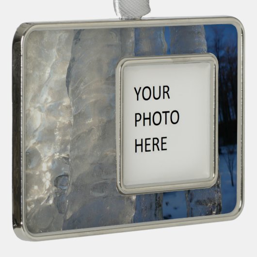Icicles Abstrakt Blue Winter Fotografy Rahmen-Ornament Silber (Rechts)