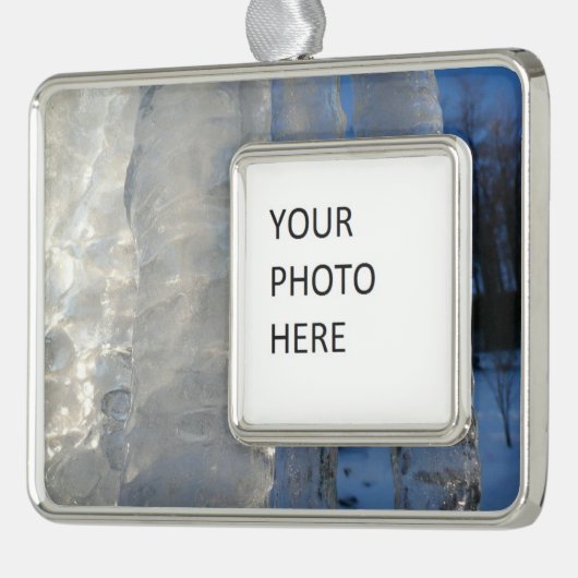 Icicles Abstrakt Blue Winter Fotografy Rahmen-Ornament Silber (Links)