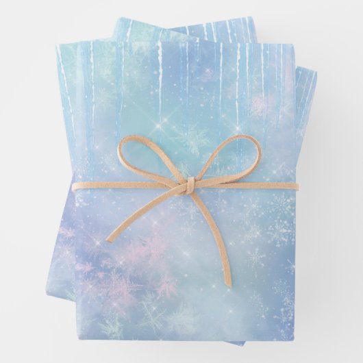 Icicles Snowflakes Crystals Blue Lila Geschenkpapier Set (Beispiel)