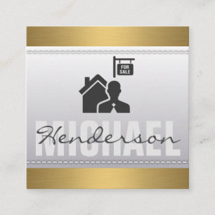 Icon Real Anwesen   Gold-Metallic-Trimm   geheftet Quadratische Visitenkarte