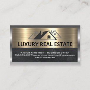 Icon Real Anwesen   Metallisches Gold und Silber Visitenkarte