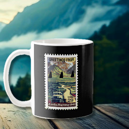 Iconic Alaska Highway Retro Briefmarke Kaffee Tass Kaffeetasse