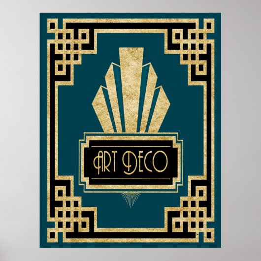 Iconic Art Deco - Aquamarin Schwarz und Gold Poster (Vorne)