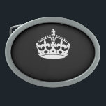 Iconic Behielt Calm Crown auf Black Ovale Gürtelschnalle<br><div class="desc">Ein Symbol für eine ruhige Krone Behalten,  das auf einem massiven schwarzen Dekor steht. Sie können dieses Schwarz-Weiß-Design auf Wunsch mit Ihrem Text anpassen. Verwenden Sie den Link "Diesen Designer Gefragt",  um uns mit Ihren speziellen Designanfragen oder für Hilfe bei Ihren Anpassungsbedürfnissen zu kontaktieren.</div>