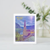 ICONIC CHURCH STEEPLE, HALLSTATT, AUSTRIA POSTKARTE (Stehend Vorderseite)
