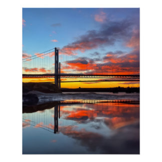 Iconic Forth Bridges Sunset Reflection Art Print  Poster