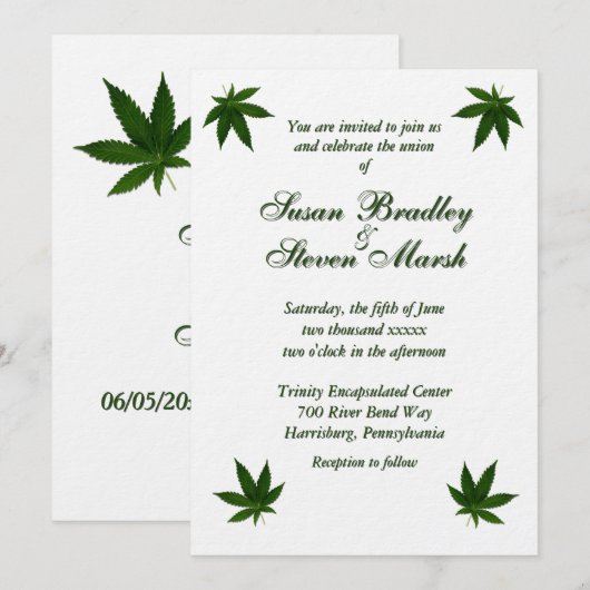 Iconic Green Leaf on White Wedding Einladung (Vorne/Hinten)
