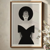 Iconic Halo: Chic Black Hat Monochrome Portrait Poster