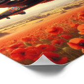 Iconic Lancaster Soars Über Mohnfeld bei Dämmerung Poster (Ecke)