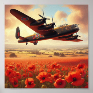 Iconic Lancaster Soars Über Mohnfeld bei Dämmerung Poster