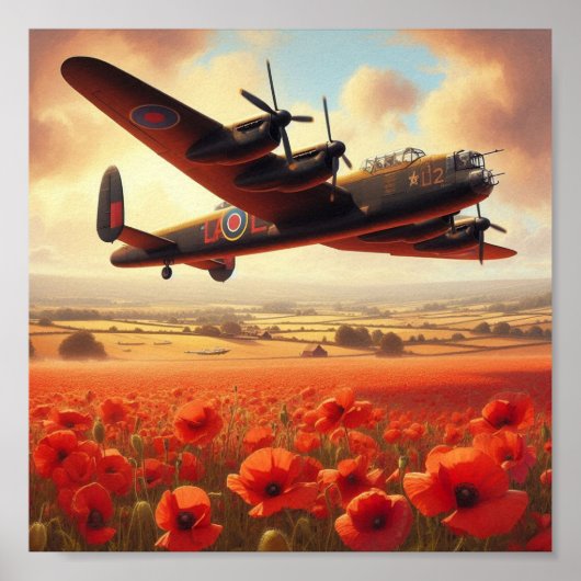 Iconic Lancaster Soars Über Mohnfeld bei Dämmerung Poster (Vorne)