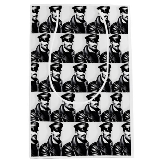 Iconic LGBTQ Gay Leather Daddy Mittlere Geschenktüte (Vorderseite)