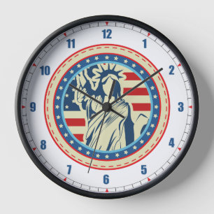 Iconic Liberty Patriotc USA Statue of Liberty Wall Uhr