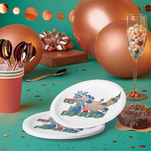 Iconic London Sehenswürdigkeiten UK Map British Tr Pappteller