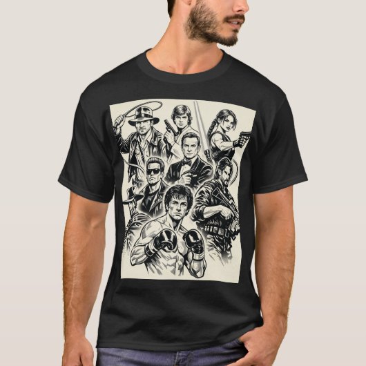 "Iconic Movie Heroes T-Shirt Outlines." (Vorderseite)