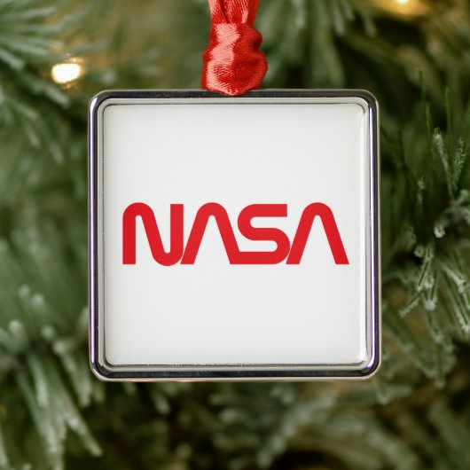 Iconic NASA Circa Square Ornament (Rocket White) Aus Metall (Baum)