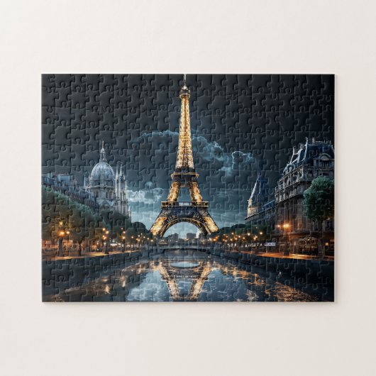 Iconic Paris Sehenswürdigkeit Eiffelturm und Seine Puzzle (Horizontal)