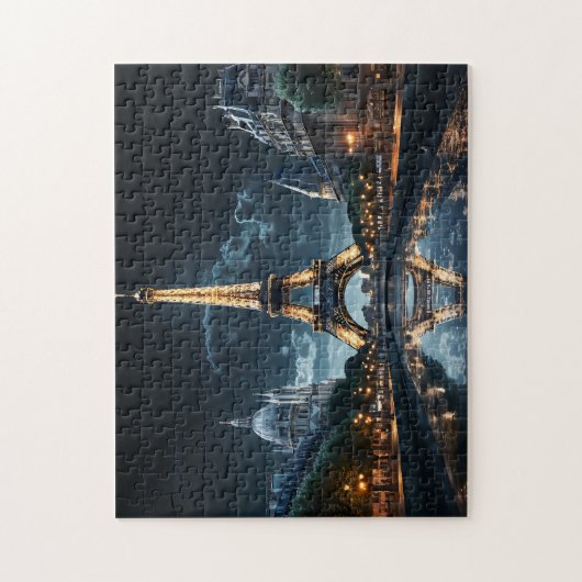 Iconic Paris Sehenswürdigkeit Eiffelturm und Seine Puzzle (Vertikal)