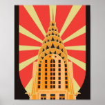 Iconic Retro Art Deco Amerikanisches Gebäude Poster<br><div class="desc">Dieses Deko-Design zeichnet sich durch ein großes Retro-Gebäude mit einem roten und weißen Röntgen-Hintergrund hinter dem Gebäude aus. #Gebäude #tower #retro #artdeco #american #iconic #structure #trendy #cool</div>