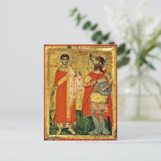 Iconic Saint Christopher mit Soldier Postkarte (Stehend Vorderseite)
