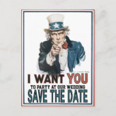 Iconic Vintag Uncle Sam Save the Date Ankündigungspostkarte (Vorderseite)