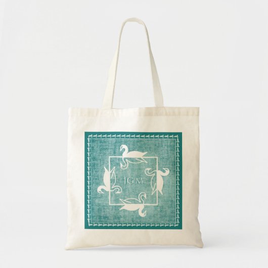 Iconic White Swans Muster Aqua Texa Monogram Tragetasche (Vorne)