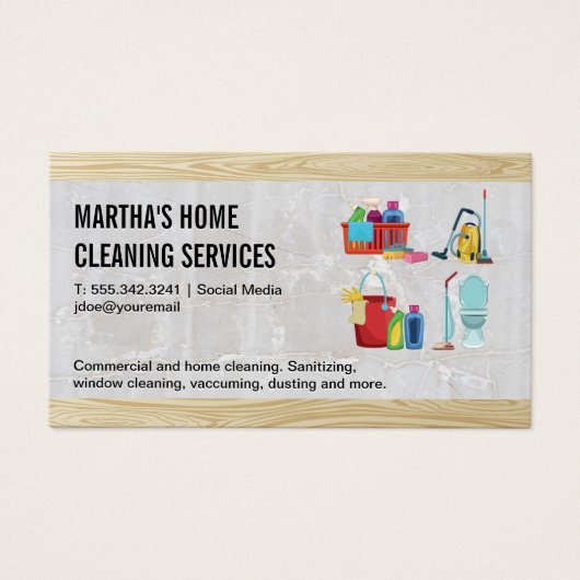 Icons für Hausreinigung | Holz-Hintergrund (Vorderseite)