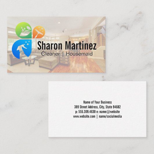 Icons für Hausreinigung | Zuhause-Wohnzimmer Visitenkarte (Vorne/Hinten)