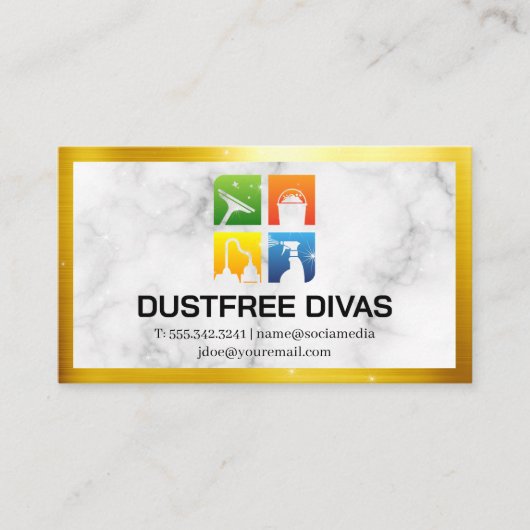 Icons reinigen | Marmor | Goldgrenze | GLITZERN Visitenkarte (Vorderseite)