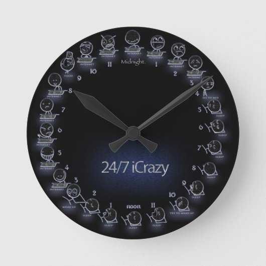 "iCrazy" Internet Geek 24 Stunden Zeitplan Wall Cl Runde Wanduhr (Vorderseite)