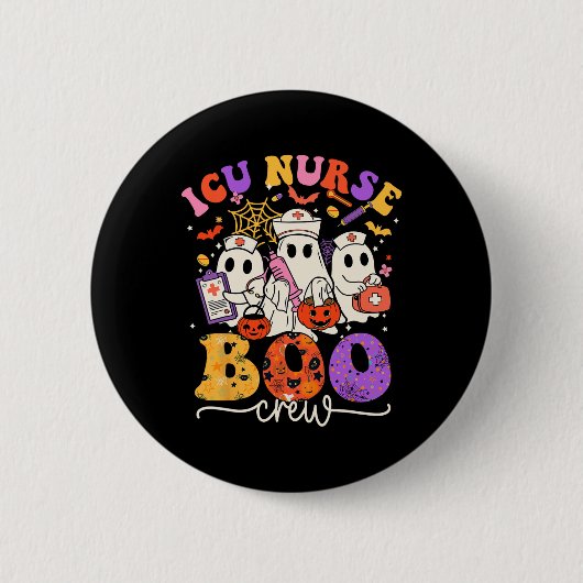 Icu Boo Crew Kostüm Funny Nurse Ghost Halloween Button (Vorderseite)