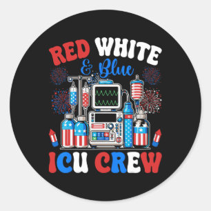 Icu Crew Rot Weiß Blau 4. Juli Feuerwerk USA Runder Aufkleber