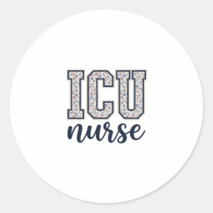 ICU-Krankenschwester Floral Varsity-Shirt Design_1 Runder Aufkleber