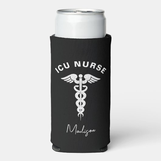 ICU Nurse Medical Caduceus Script Personalisiert Selters Dosenkühler (Seltzer Vorderseite)