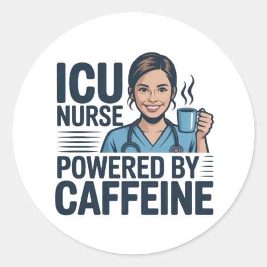 ICU Nurse Powered By Caffeine Funny Nurse Sticker (Vorderseite)