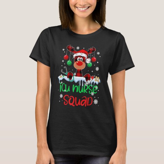 ICU Nurse Squad Christmas Reindeer Matching Pajama T-Shirt (Vorderseite)