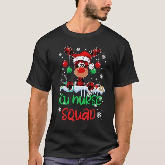 ICU Nurse Squad Christmas Reindeer Matching Pajama T-Shirt (Vorderseite)