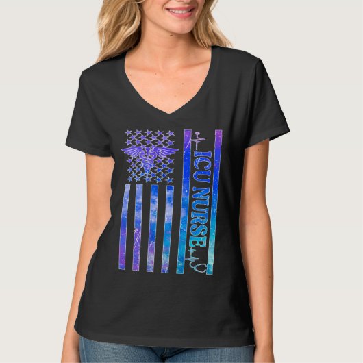 ICU Nurse US Flag Intensive Care Unit Nurse ICU Nu T-Shirt (Vorderseite)