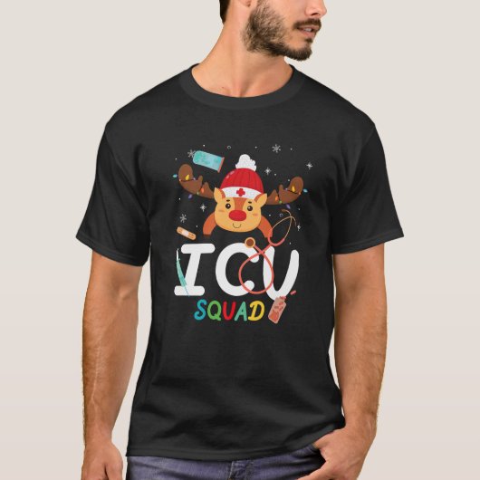 ICU Squad Funny Reindeer Stethoscope Nurse Doctor T-Shirt (Vorderseite)
