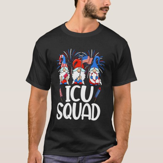 ICU Squad Gnomes Nurse 4th Of July Stethoscope Pat T-Shirt (Vorderseite)
