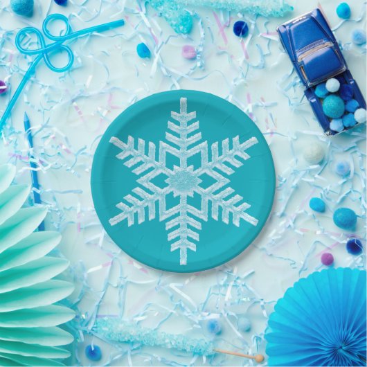 Icy Aqua Aquamarin Frozen Snowflake Winterweihnach Pappteller (Party)