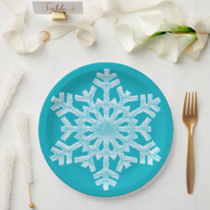 Icy Aqua Aquamarin Frozen Snowflake Winterweihnach Pappteller