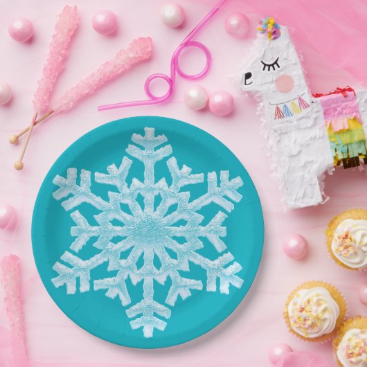 Icy Aqua Aquamarin Frozen Snowflake Winterweihnach Pappteller (Party)