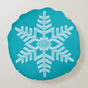 Icy Aqua Aquamarin Frozen Snowflake Winterweihnach Rundes Kissen